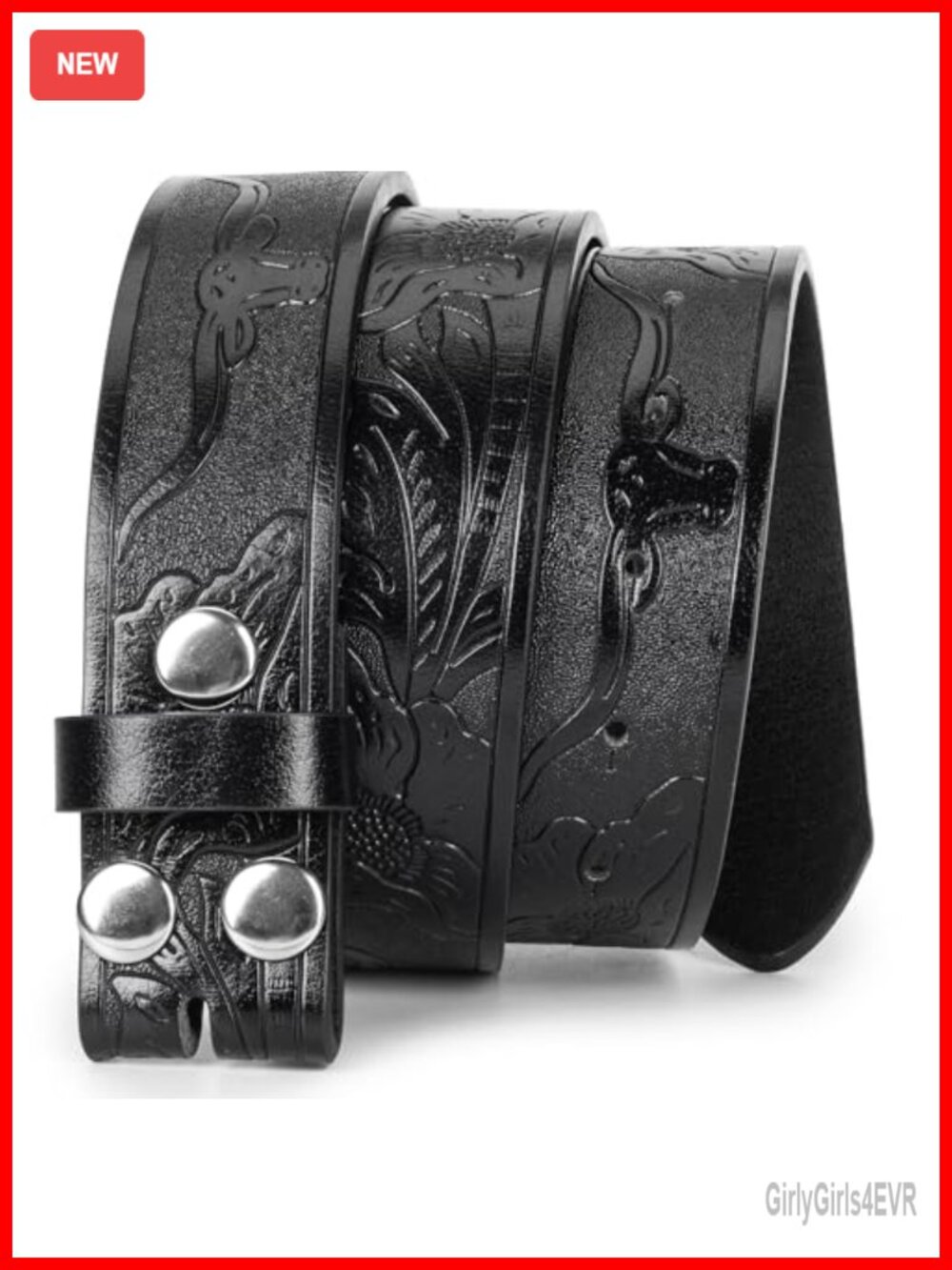 Vintage Western Belt Strap PU Leather Longhorn Embossed Without Buckle 1.5" Wide